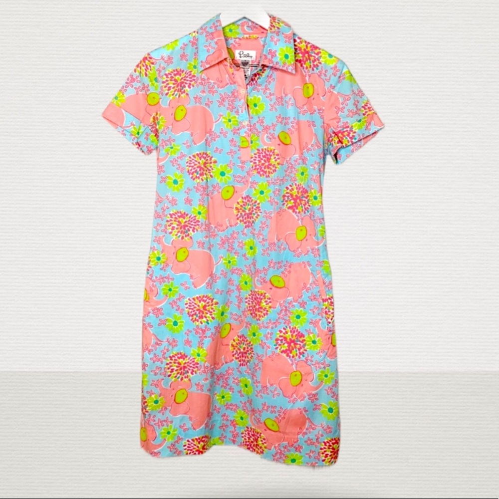 Lilly Pulitzer Blue Elefrance Shirt Dress US 2